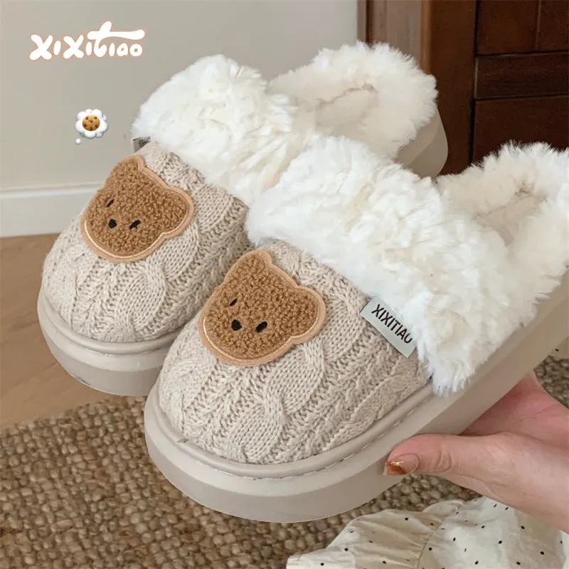 Thin Strips Cotton Slippers, Home Slippers Women's Khaki-1