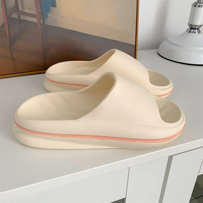 Thin Strips Sandal Slippers Women's, White Base+Orange Pink-5