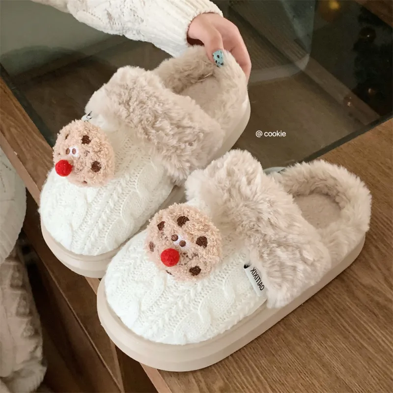 Thin Strips Cotton Slippers Women's, White-3