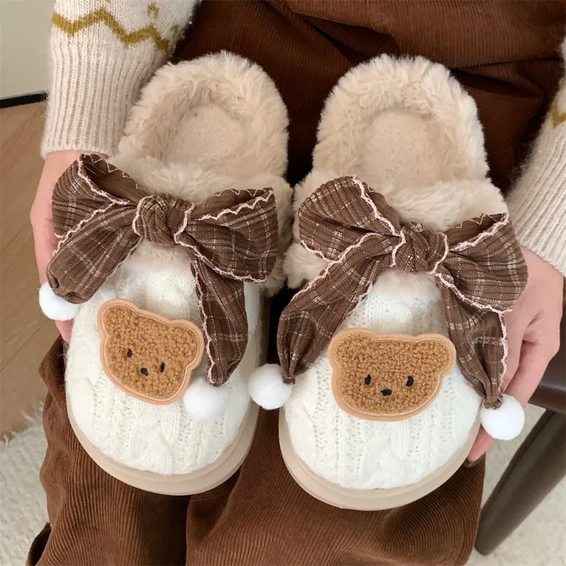 Thin Strips Cotton Slippers Women's Khaki-9