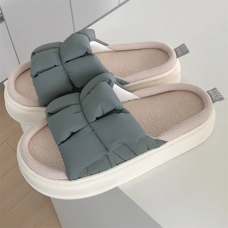 Thin Strips Linen Slippers Unisex, Milk White-14