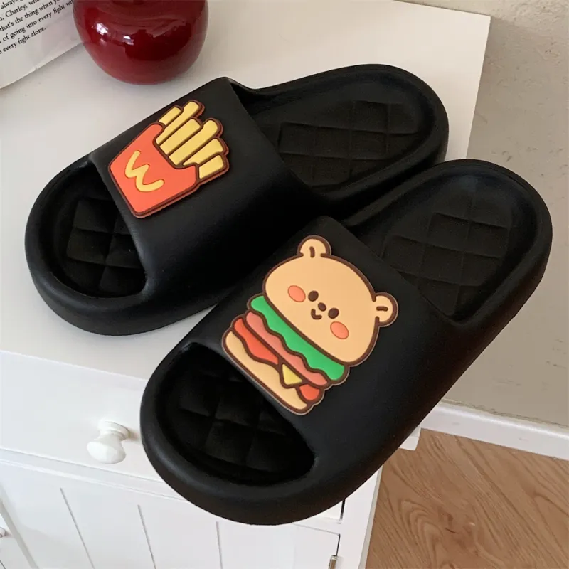 Thin Strips Sandal Slippers Unisex, Black-2