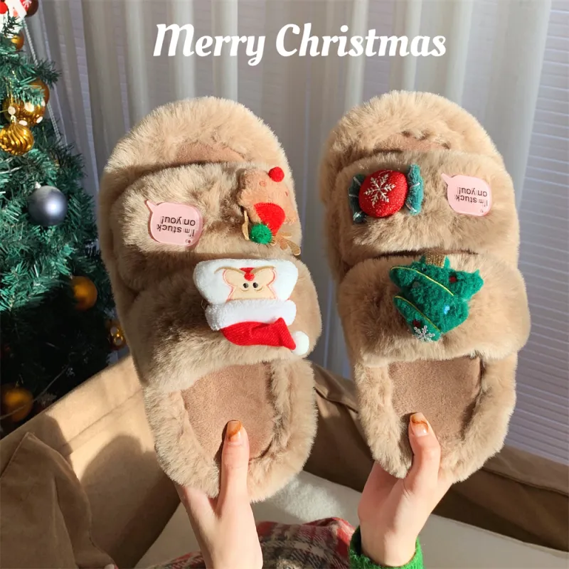 Thin Strips Cotton Slippers Women's, White-9