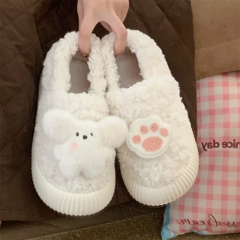 Thin Strips Cotton Slippers Women's, White-2