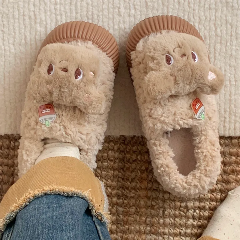 Thin Strips Cotton Slippers Women's Khaki-5