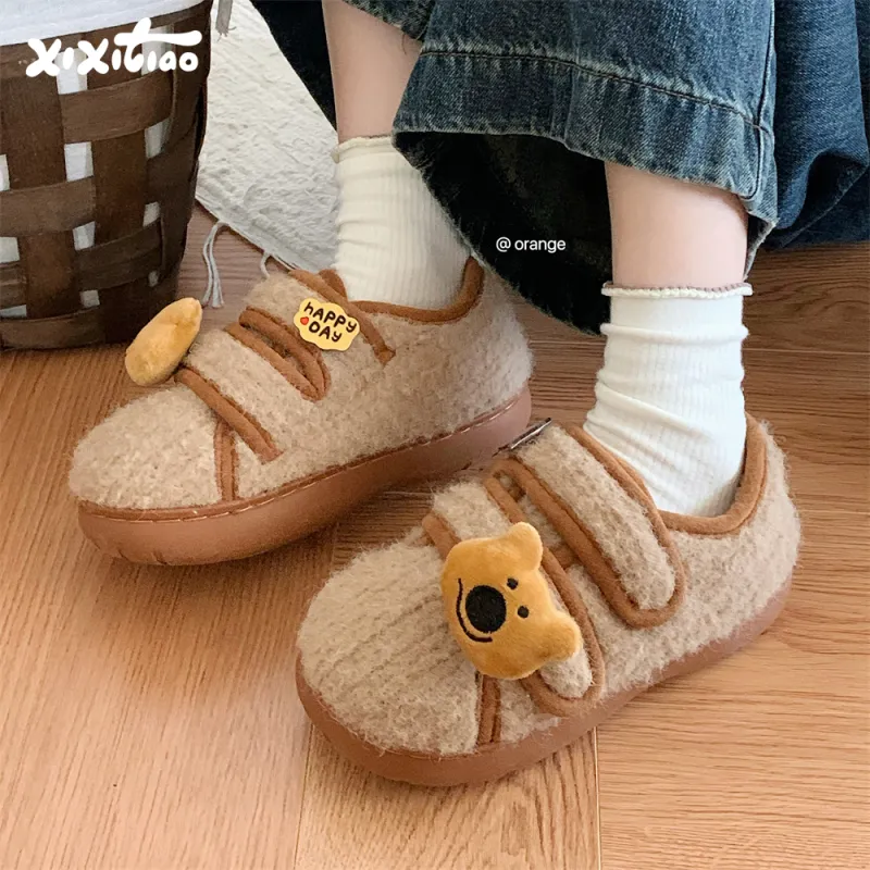Thin Strips Cotton Slippers Women's, Light Brown-2