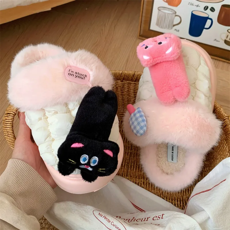 Thin Strips Cotton Slippers Women's, Pink-5