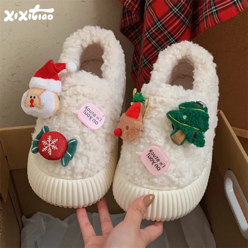 Thin Strips Cotton Slippers Women's, White-1