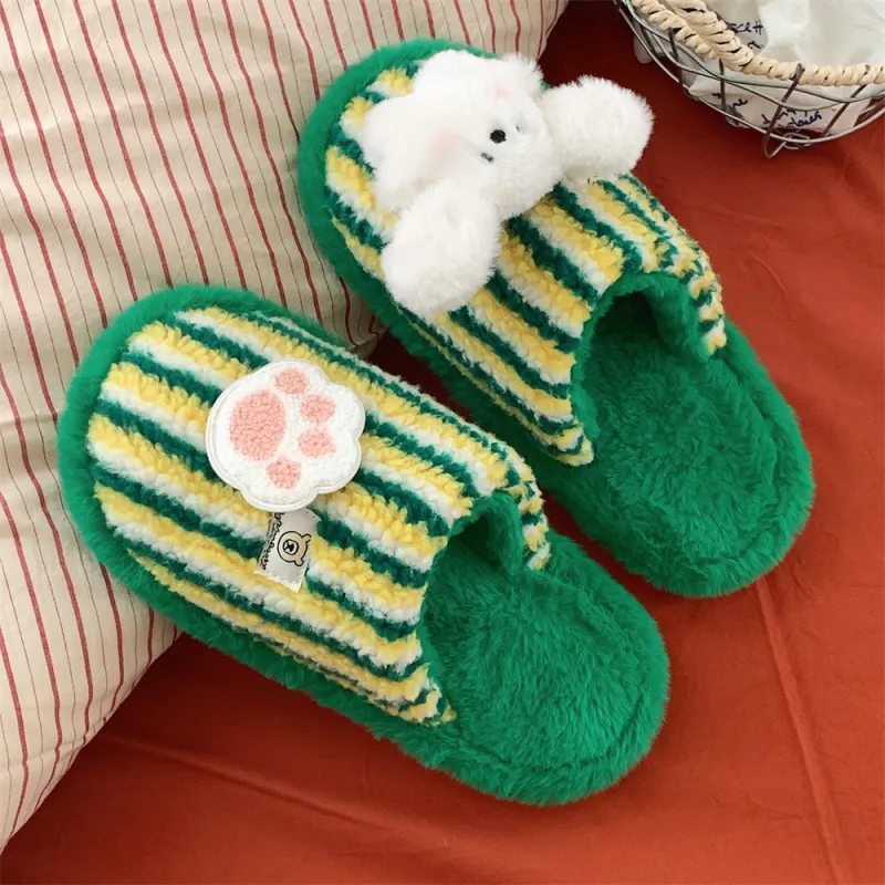 Thin Strips Cotton Slippers Unisex, Pink-13