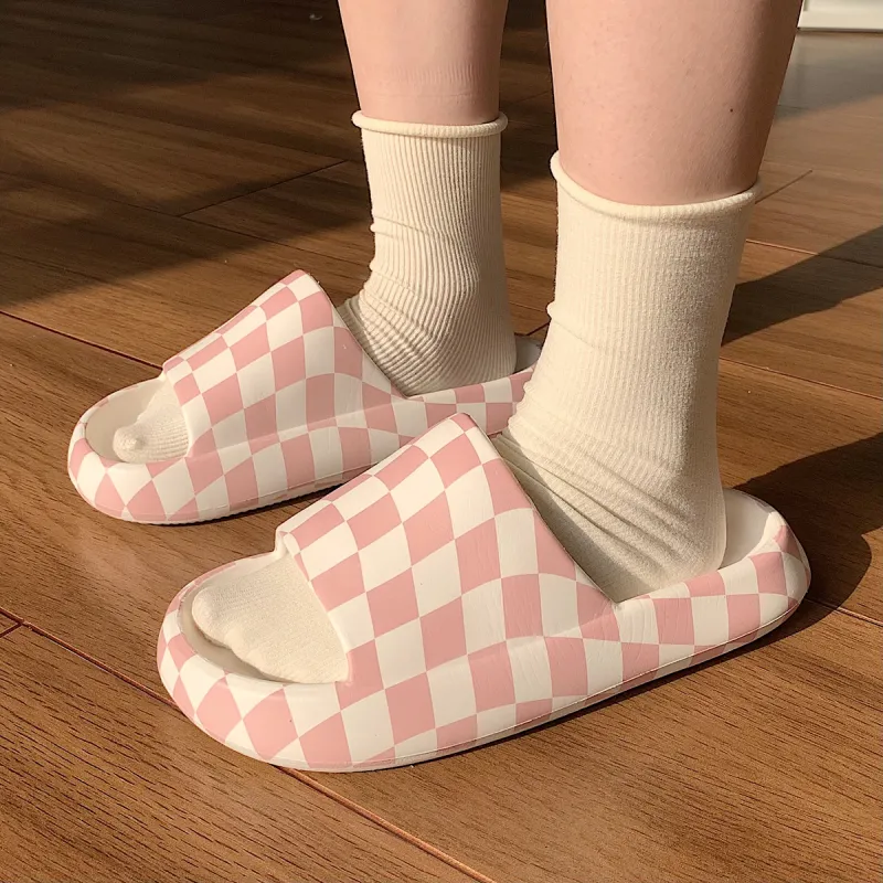 Thin Strips Slippers Unisex, White-9