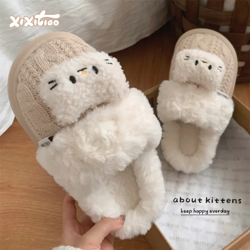 Thin Strips Cotton Slippers, Home Slippers Women's, White-8