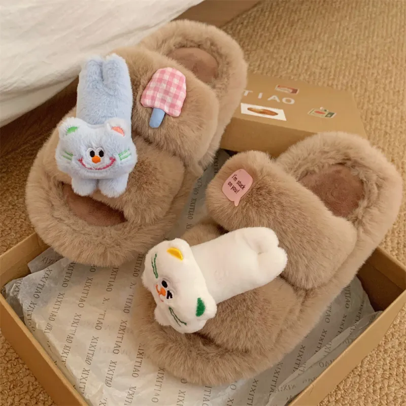 Thin Strips Cotton Slippers Women's, White-11