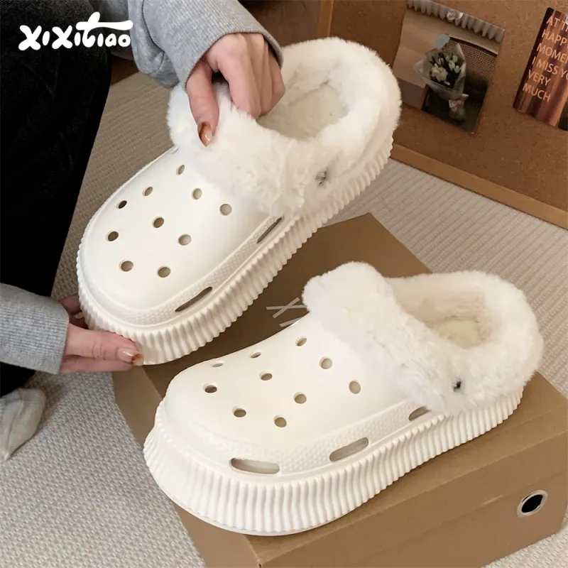 Thin Strips Cotton Slippers Women's, Cream White-1