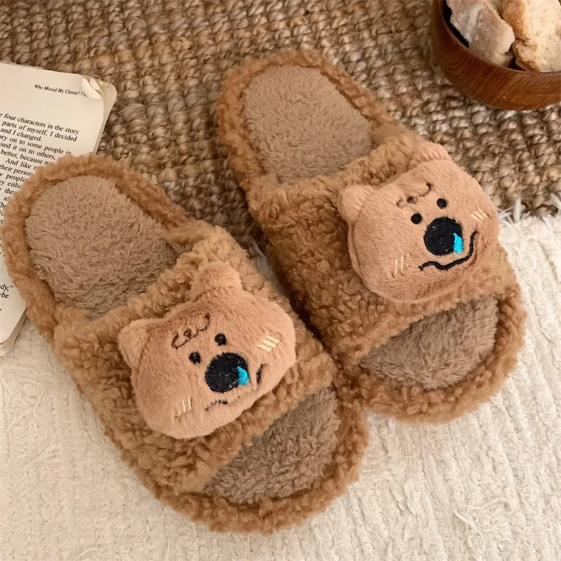 Thin Strips Cotton Slippers, Home Slippers Women's, Brown-3