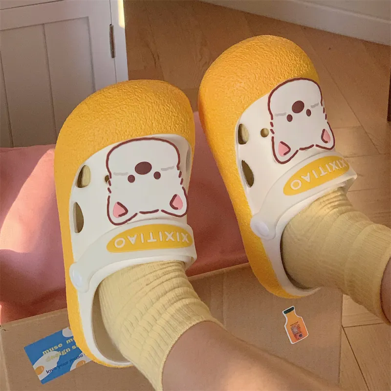 Thin Strips Slippers Women's, White Yellow-2