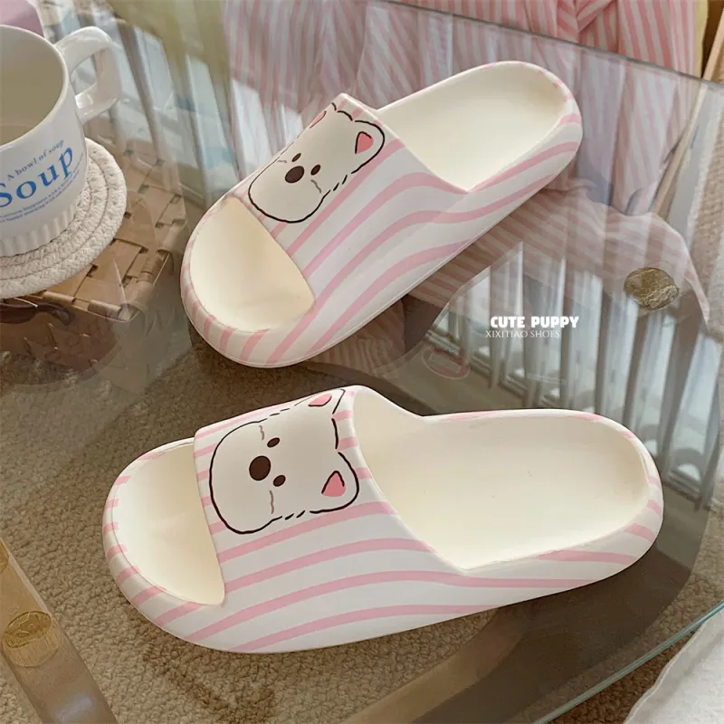 Thin Strips Sandal Slippers Unisex, White/Pink-4