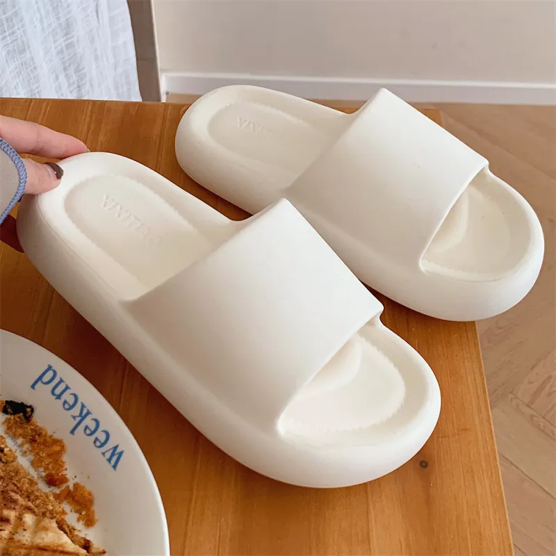 Thin Strips Slippers Unisex, White-3