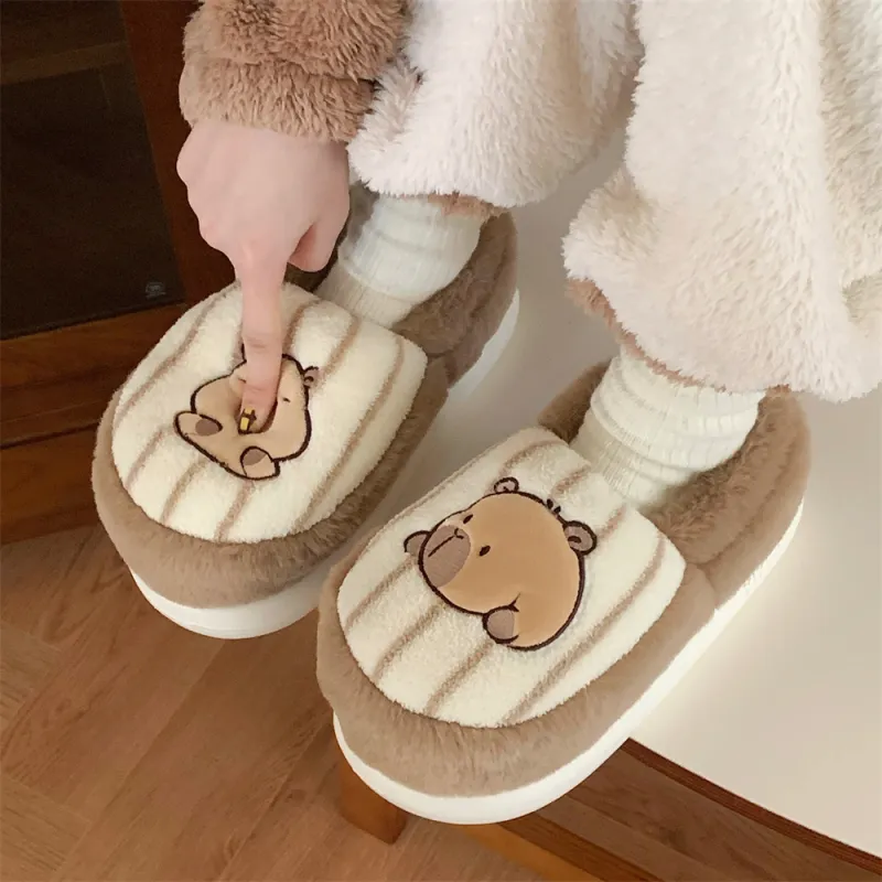 Thin Strips Cotton Slippers Unisex, Light Brown-5