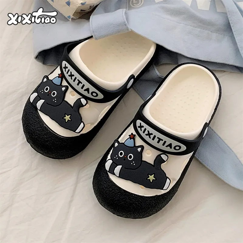 Thin Strips Slippers Women's, White Black-1