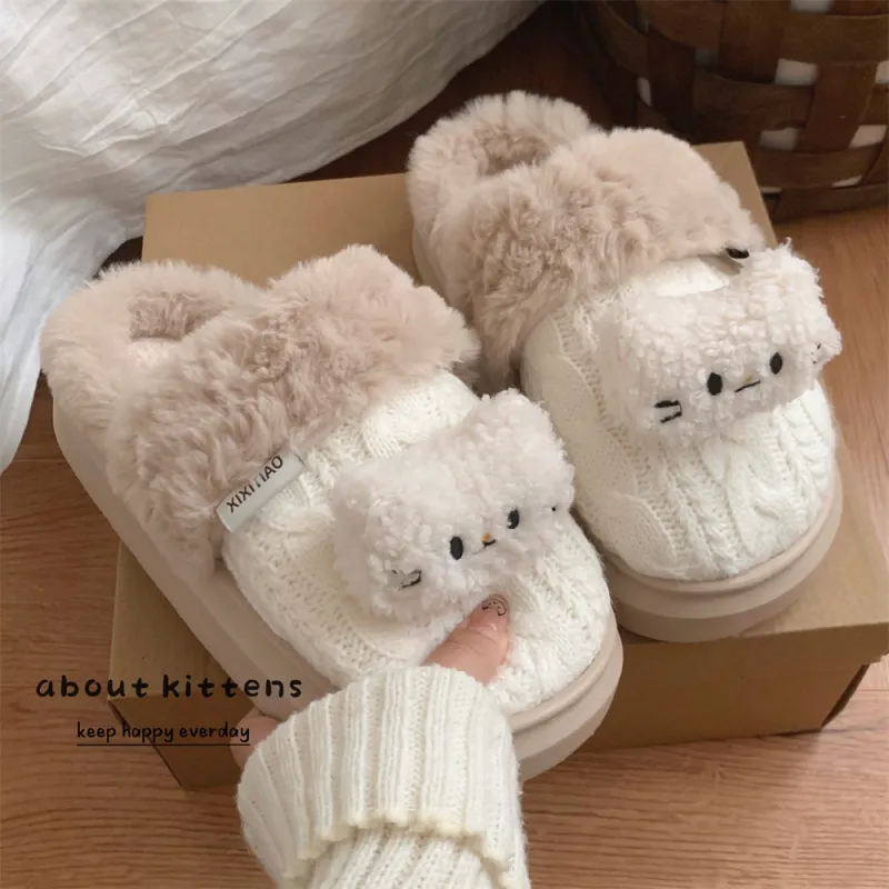Thin Strips Cotton Slippers, Home Slippers Women's, White-2