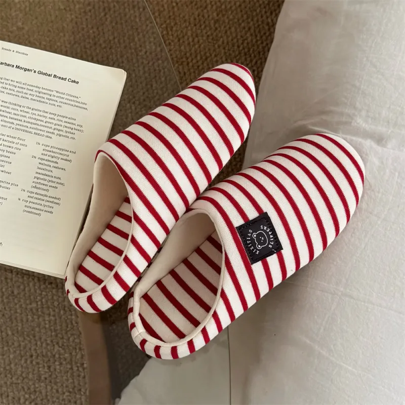 Thin Strips Indoor Slippers Unisex, Red-8