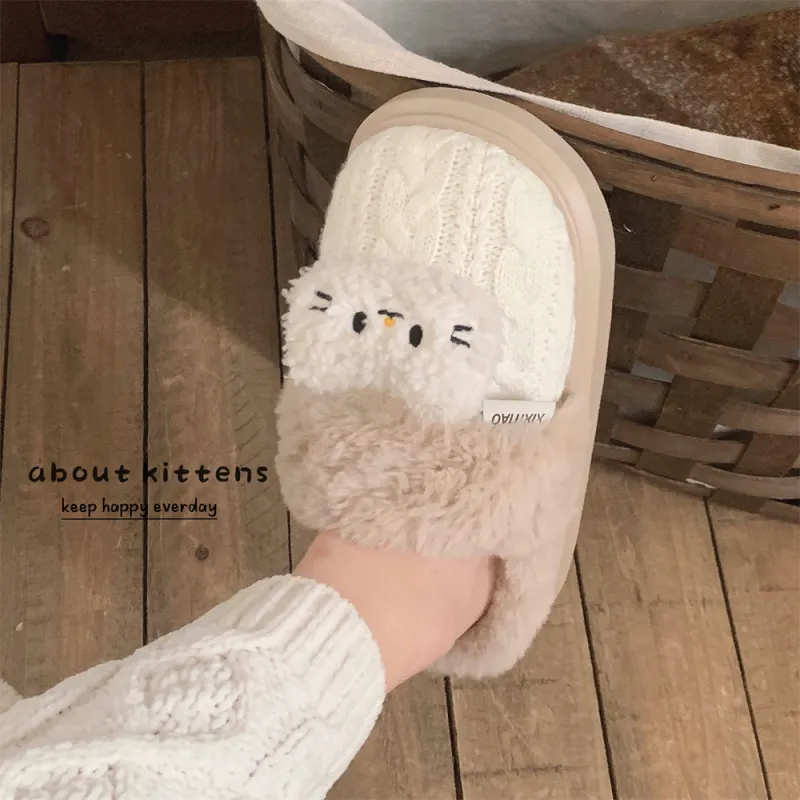 Thin Strips Cotton Slippers, Home Slippers Women's, White-4