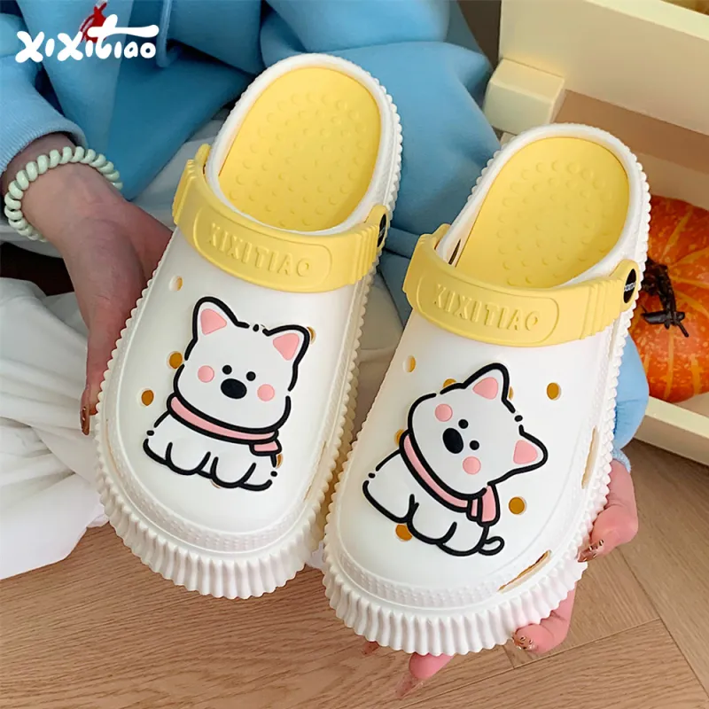 Thin Strips Slippers Women's, White+Egg Yolk-1