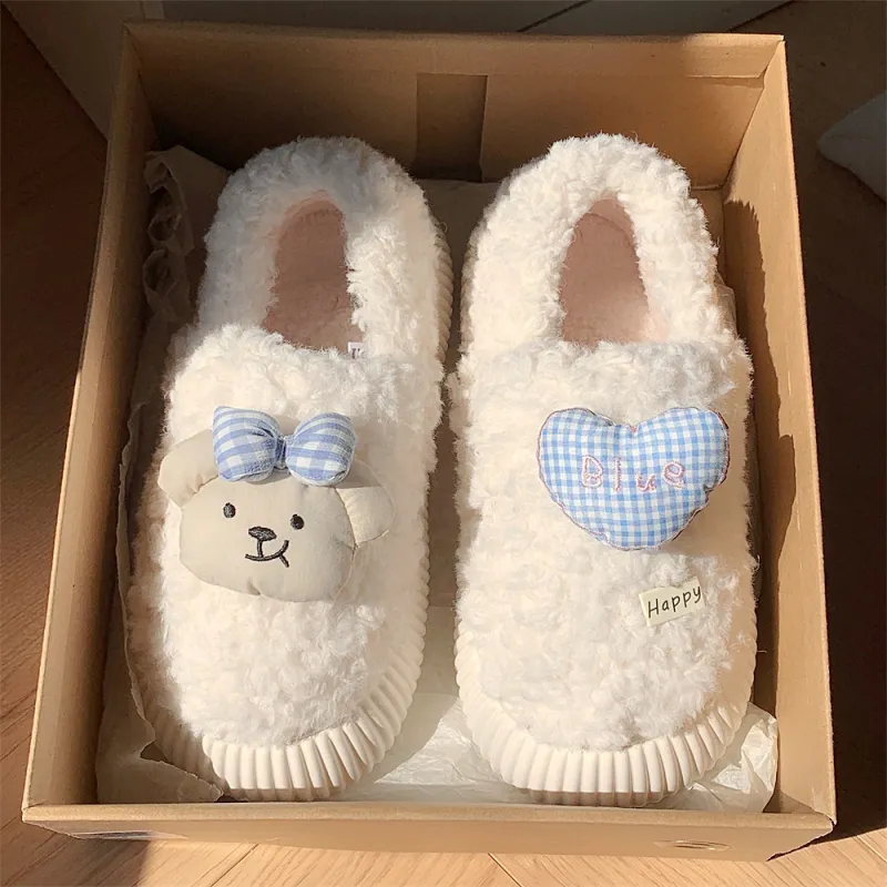Thin Strips Cotton Slippers Women's, White-1