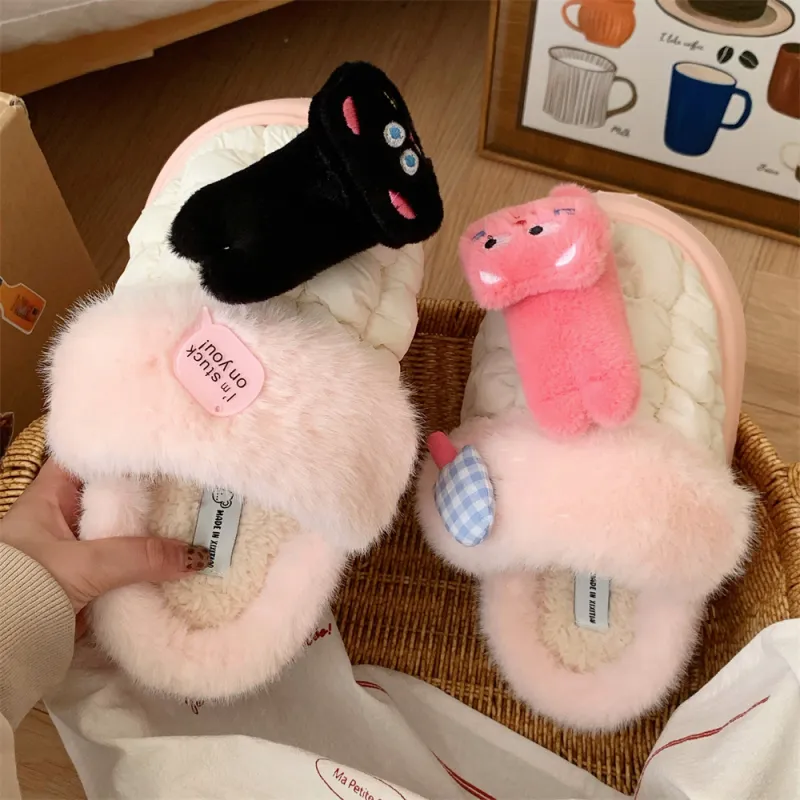 Thin Strips Cotton Slippers Women's, Pink-3