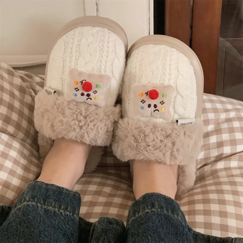 Thin Strips Cotton Slippers Women's Khaki-12