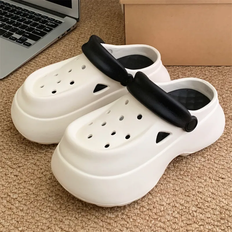 Thin Strips Slippers Women's, Black+White Base-17