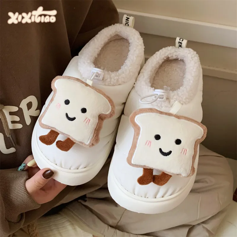 Thin Strips Cotton Slippers Unisex, White-1