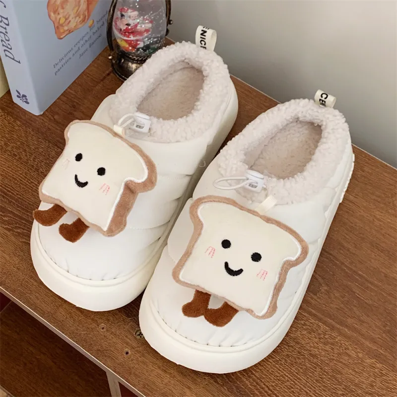 Thin Strips Cotton Slippers Unisex, White-3
