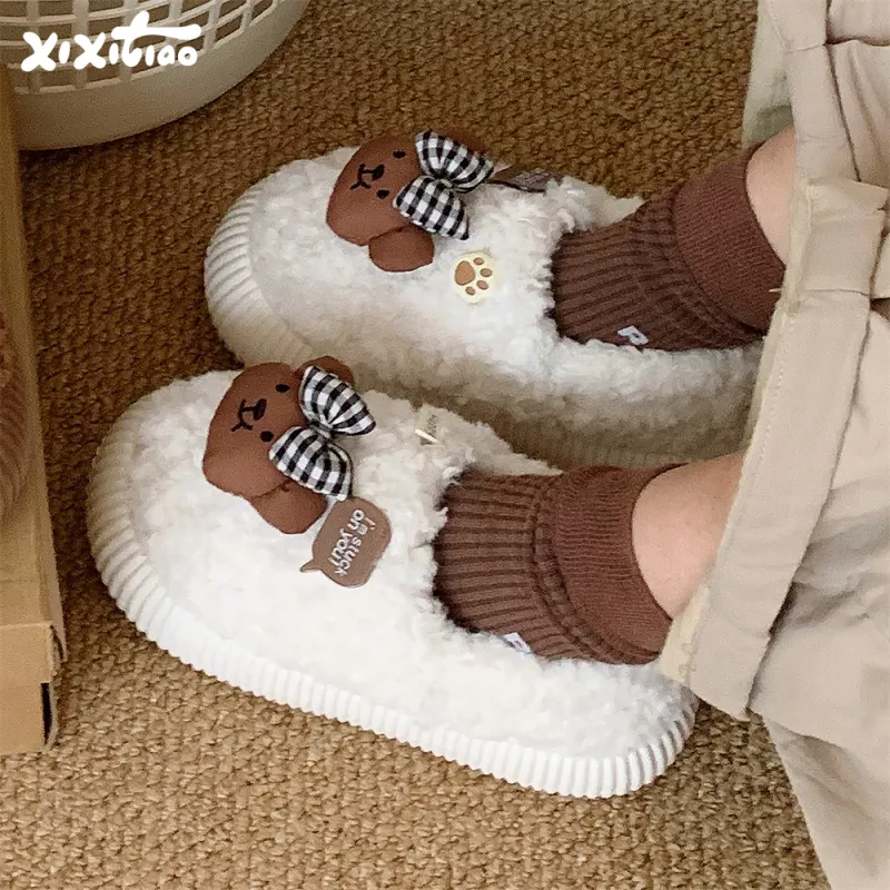 Thin Strips Cotton Slippers Women's, White-1