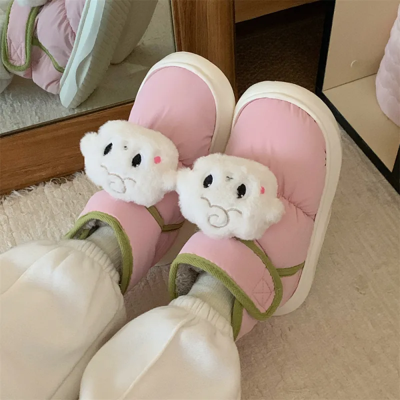 Thin Strips Cotton Slippers Unisex, White-6