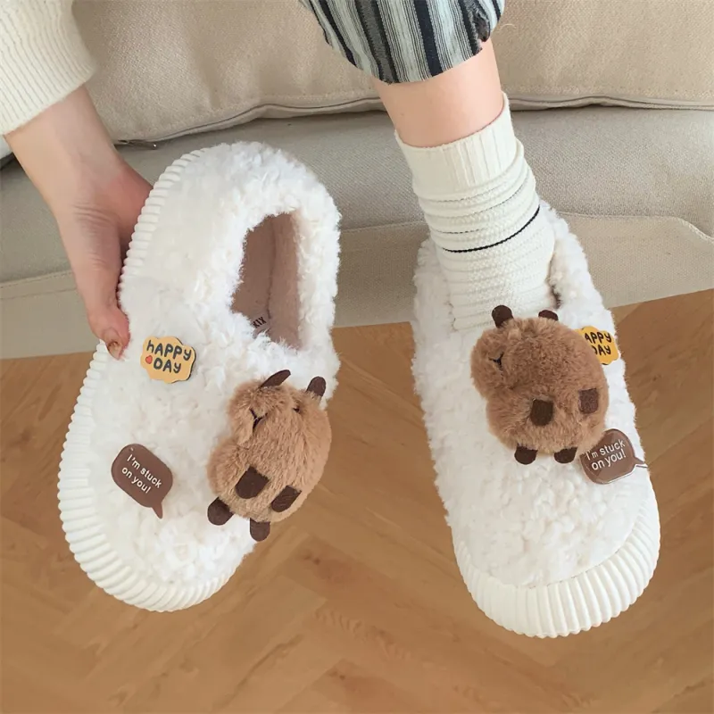 Thin Strips Cotton Slippers Women's, White-5