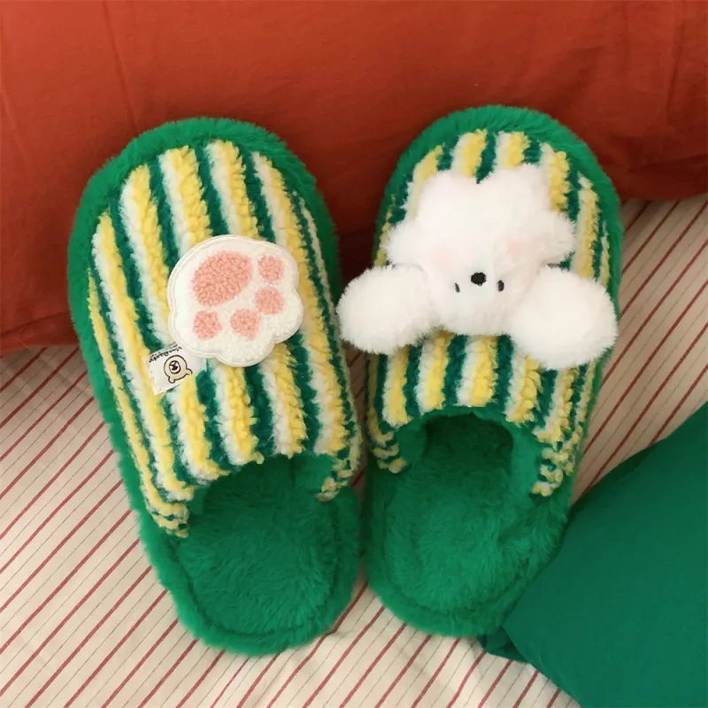 Thin Strips Cotton Slippers Unisex, Pink-11