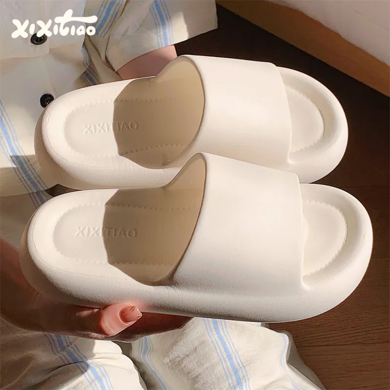 Thin Strips Slippers Unisex, White-1