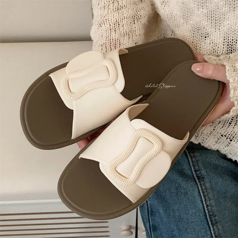 Thin Strips Sandal Slippers Women's, Beige-5