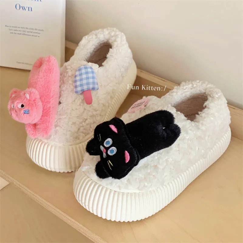 Thin Strips Cotton Slippers Women's, White-3