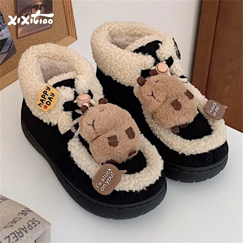 Thin Strips Cotton Slippers Women's, Black-1