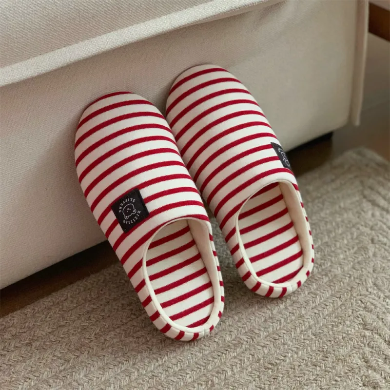 Thin Strips Indoor Slippers Unisex, Red-10