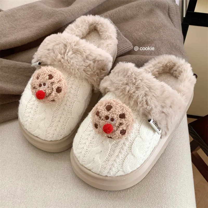 Thin Strips Cotton Slippers Women's, White-4