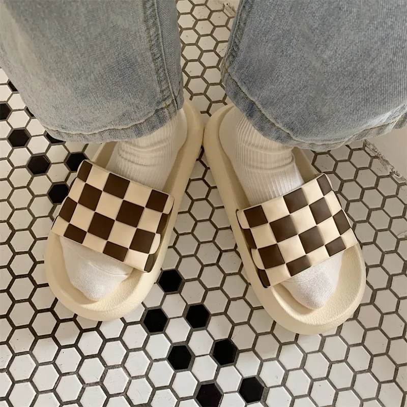 Thin Strips Slippers Unisex, Black White-13