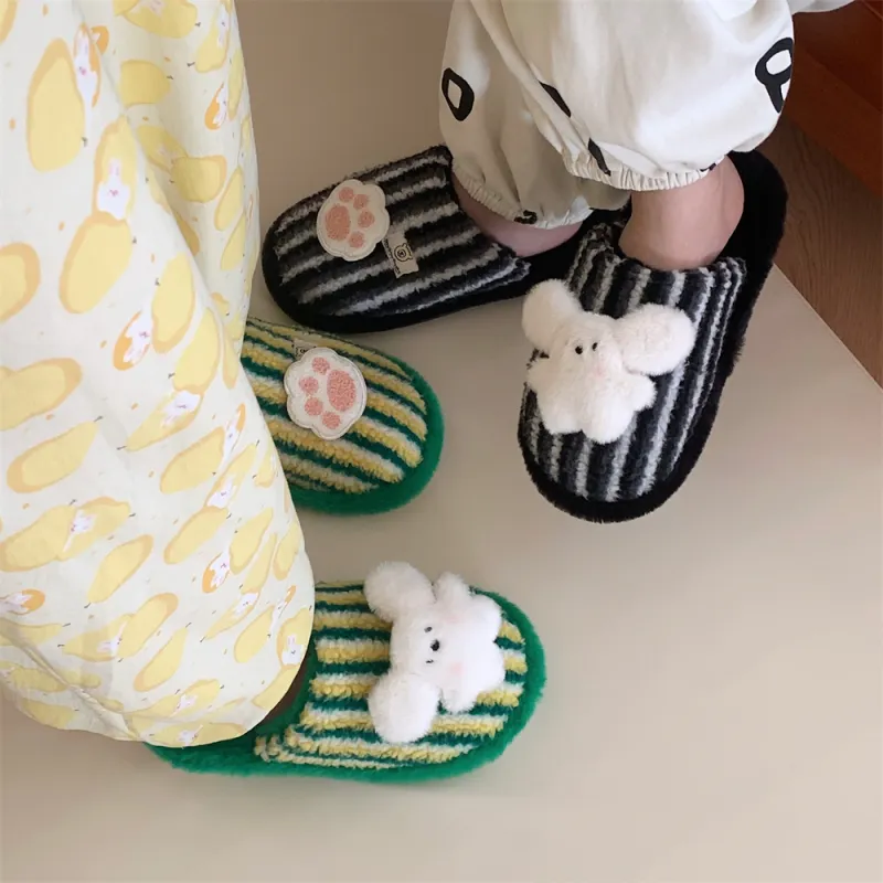 Thin Strips Cotton Slippers Unisex, Pink-40