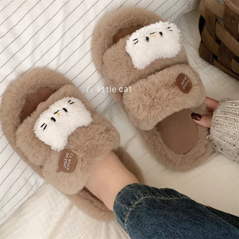 Thin Strips Cotton Slippers Women's, Brown-3
