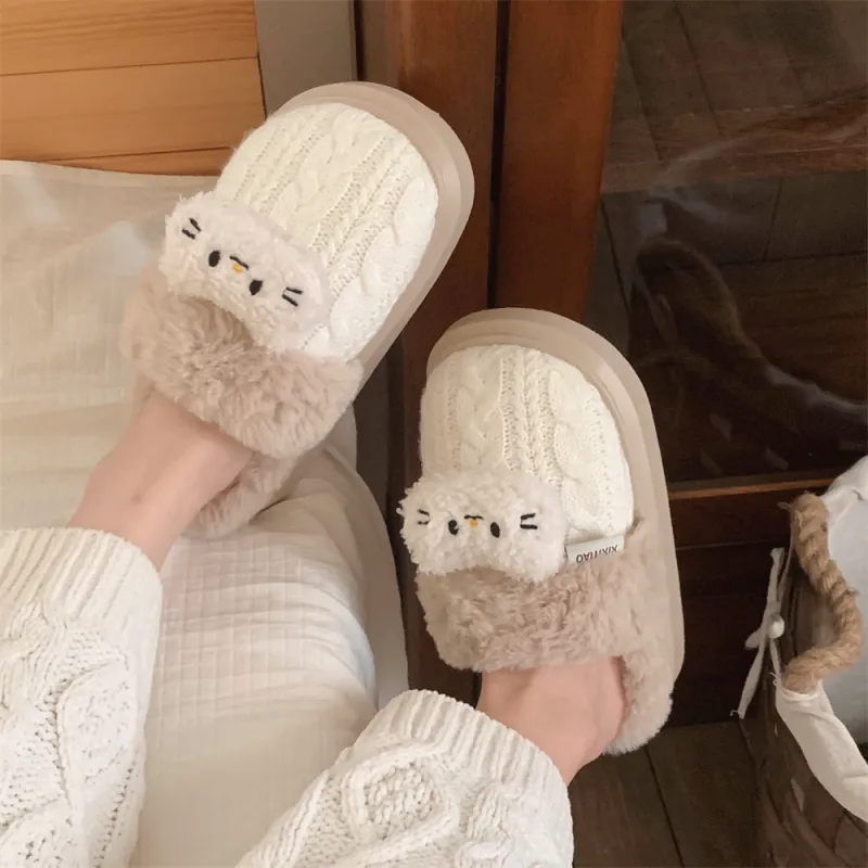 Thin Strips Cotton Slippers, Home Slippers Women's, White-5