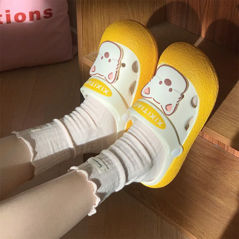 Thin Strips Slippers Women's, White Yellow-3