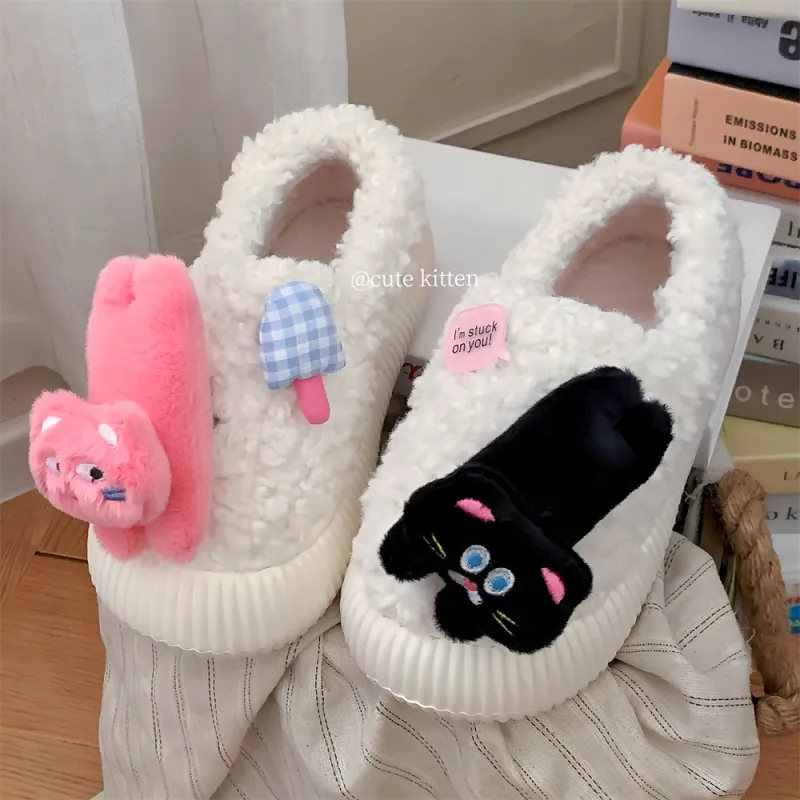 Thin Strips Cotton Slippers Women's, White-4