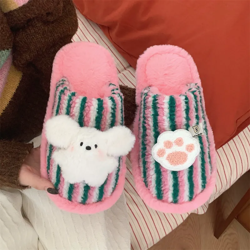 Thin Strips Cotton Slippers Unisex, Pink-44